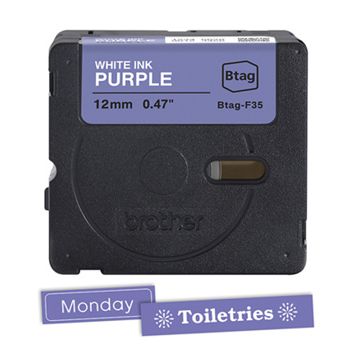 White on Purple BTag Label Tape