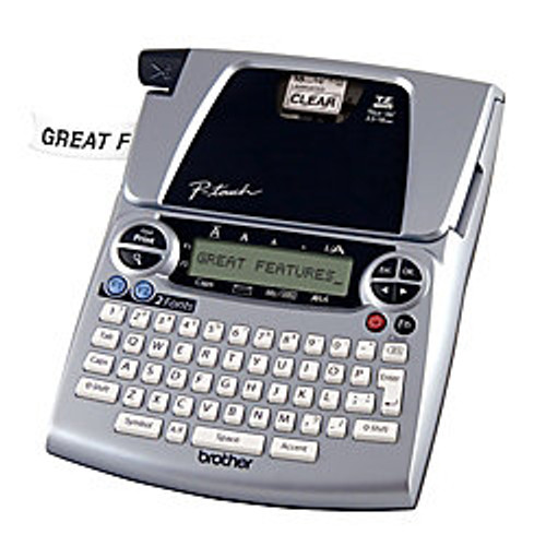Brother P-touch PT-1880 label maker printing durable laminated TZe labels for organizing files, cables, and office supplies.