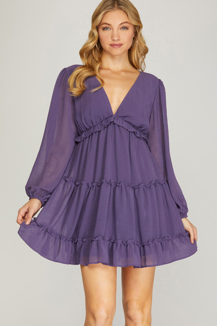 Savannah Chiffon Tiered Dress Purple