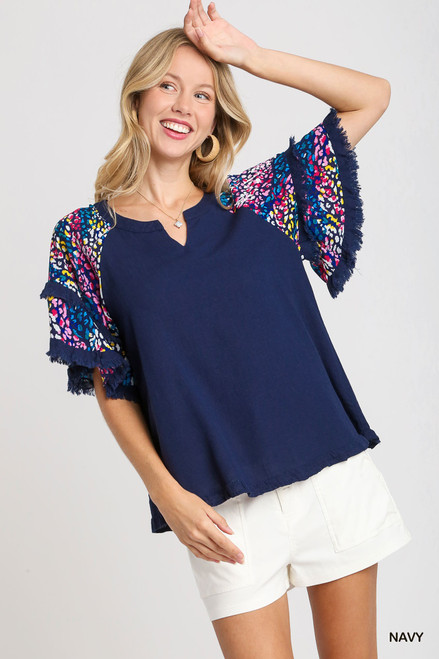 Darcy Double Flutter Sleeve Navy