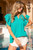 Sienna Shirred Ruffle Sleeve Top Jade