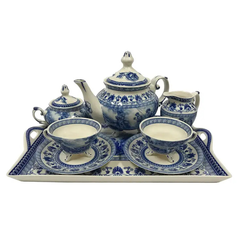 Liberty Blue Transferware Porcelain Tea Set w/ Tray