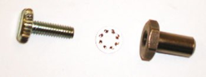 Image of the screw, washer, and pin parts for a True 913390 lid hinge pin kit