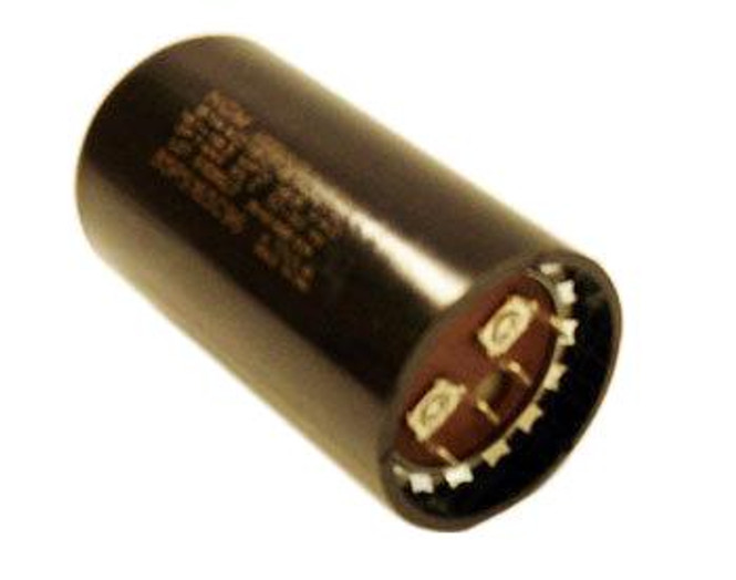 View of the specification stamp and the electrical connectors on the True 802115 start capacitor