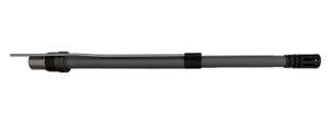 MBZ Barrel Kit, 6.5 Grendel 16-inch stainless barrel with MBZ Barrel Adapter mounted, gas block and gas tube, A2 flash hider, right side view, white background