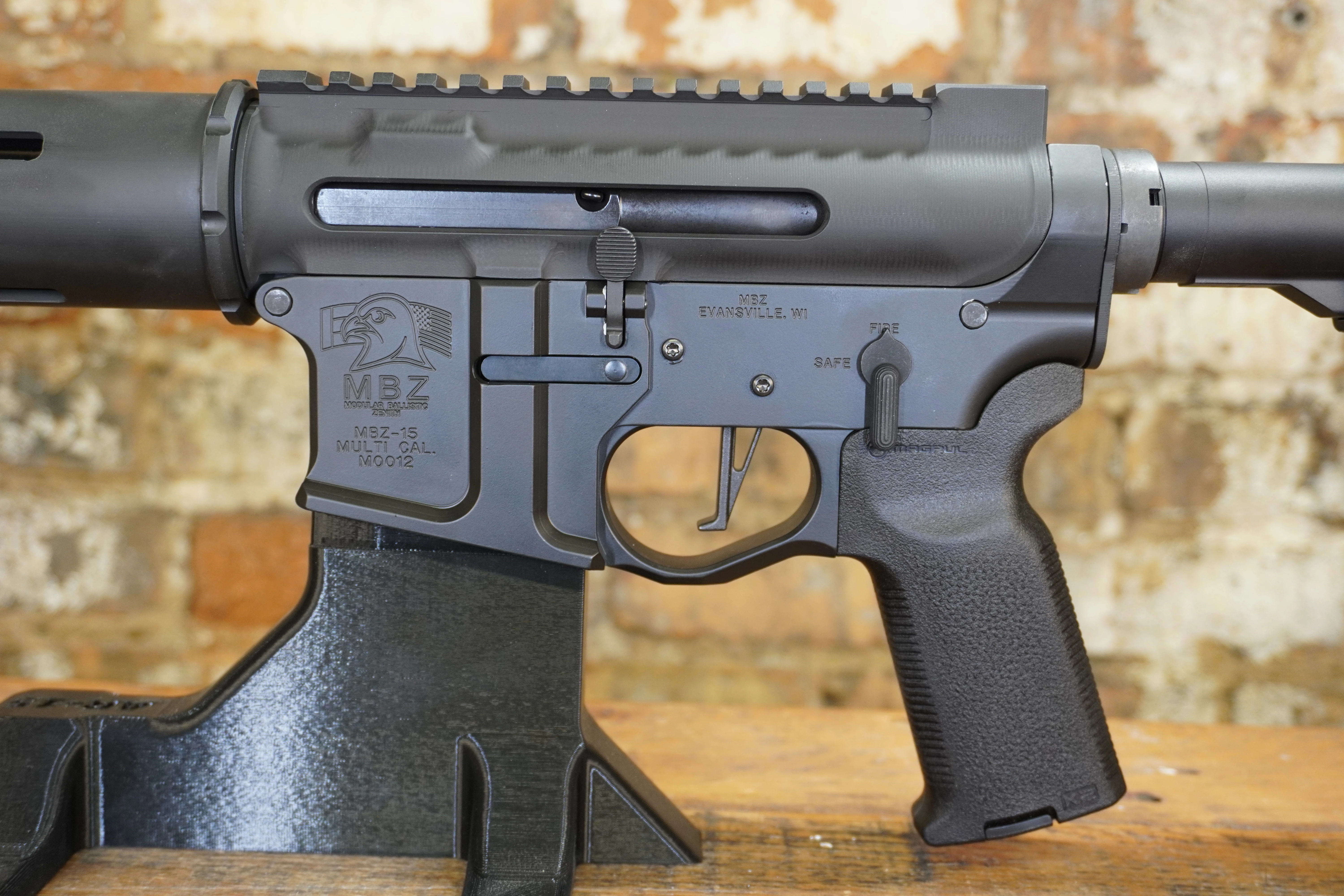 MBZ-15 Multi Cal lower receiver and grip in grey Cerakote