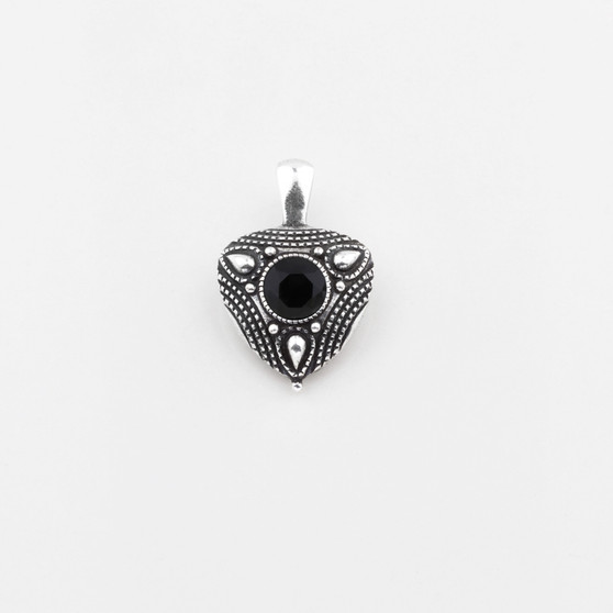 Burnished Silver Jet Black Crystal pendant. EN1203
