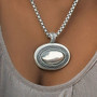 Textured Oval Burnished Silver Pendant