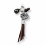 South-Sea Pearl, Brown Suede and Black Diamond Swarovski Crystal Charm Pendant (EN1133)