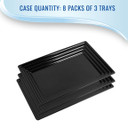 11" x 16" Black Rectangular with Groove Rim Plastic Serving Trays