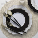 Scalloped Black and Gold 10.7" Plastic Dinner Plates (10 pack)