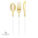 White and Gold Plastic Cutlery Set | 32 Pieces
