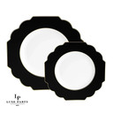 Scalloped  Black and Gold Plastic Dessert Plates 8" (10 count)