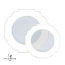 Scalloped Clear Base White and Gold Plastic Dessert Plates 8" (10 count)