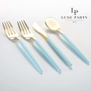 Mint Green and Gold Plastic Cutlery Set | 32 Pieces