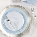 Round Ice Blue  Silver Pattern Plastic Dinner Plates 10.25" (10 count)