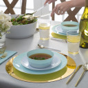 14 Oz. Round Mint Green and Gold Plastic Soup Bowls | 10 Pack