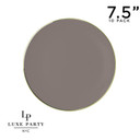 Round Taupe and Gold Plastic Dessert Plates 7.25" (10 count)