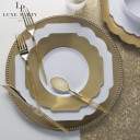 Scalloped White and Gold Plastic Dessert Plates 8" (10 Pack)