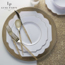 Scalloped White and Gold Plastic Dessert Plates 8" (10 Pack)