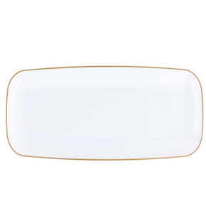 Organic White Rectangle Tray with Gold Rim 10.6" (2 count)