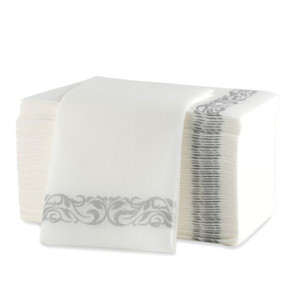 White Linen Napkin with Silver Border