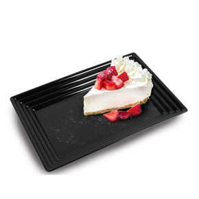 11" x 16" Black Rectangular with Groove Rim Plastic Serving Trays