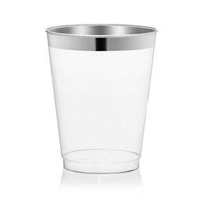 12 oz. Clear with Metallic Silver Rim Round Plastic Tumbler (20 count)