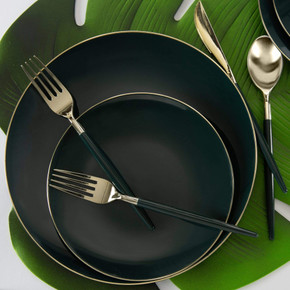 Emerald Round Dessert Plates W/Gold rim 7.5" (10 count)