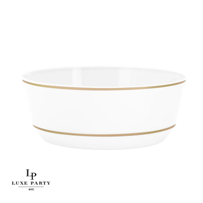 14oz Round White and Gold Plastic Bowls  (10 count)