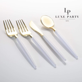 White and Gold Plastic Cutlery Set | 32 Pieces