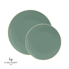 Round Sage Green and Gold Plastic Dinner Plates 10.25" (10 count)