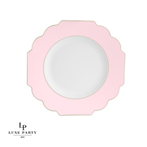 Scalloped Blush and Gold Plastic Dessert Plates 8.5" (10 count) Scalloped Blush and Gold Plastic Dessert Plates 8.5" (10 count)