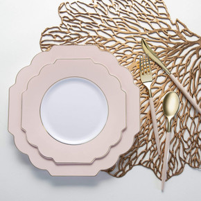 Scalloped Blush and Gold Plastic Dessert Plates 8.5" (10 count) Scalloped Blush and Gold Plastic Dessert Plates 8.5" (10 count)
