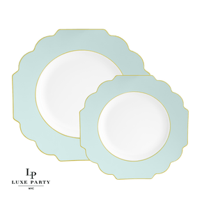 Scalloped Mint and  Gold Plastic Dinner Plates 10.7" (10 count)