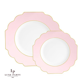 Scalloped Blush and Gold Plastic Dinner Plates 10.7" (10 count)
