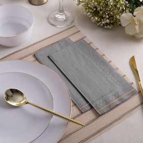 Gray with Gold Stripe Guest Paper Napkins (16 count)