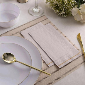 Linen with Gold Stripe Guest Paper Napkins (16 count)