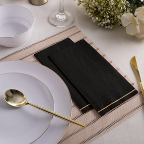 Black with Gold Stripe Guest Paper Napkins (16 count)