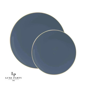 Round Slate and Gold Plastic Dessert Plates 7.5" (10 count)