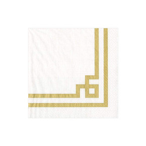 Rive Gauche Paper Cocktail Napkins in Gold & White - 20 Per Package