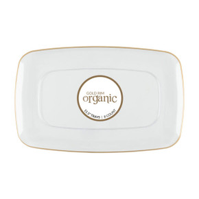 Organic Rectangle Tray Clear/Gold Rim 11.5″ (8 Count) Organic Rectangle Tray Clear/Gold Rim 11.5″ (8 Count)