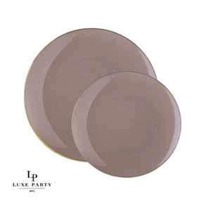 Round Taupe and Gold Plastic Dessert Plates 7.25" (10 count)