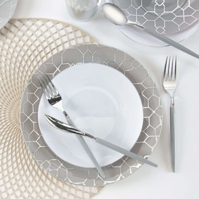 White and Silver Round Plastic Dessert Plates 7.5" (10 count)