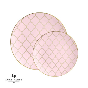 Round Blush and Gold Pattern Plastic Dinner Plates 10.25" (10 count) Round Blush and Gold Pattern Plastic Dinner Plates 10.25" (10 count)