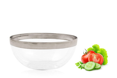 Round Clear Medium Serving Bowl with Silver Rim (1 Count)