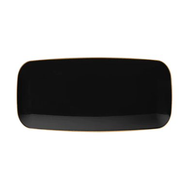 10.6" x 5" Black with Gold Rim Flat Raised Edge Rectangular Plastic Plates