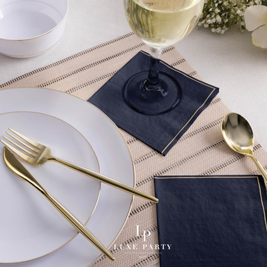 Navy with Gold Stripe Paper Cocktail Napkins (20 Napkins)