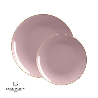 Round Mauve and Gold Plastic Dinner Plates 10.25" (10 count)