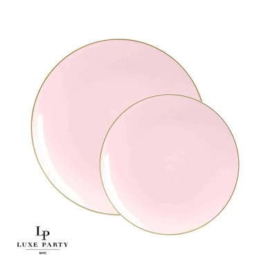 Round Blush and Gold Plastic Dessert Plates 7.25" (10 count)